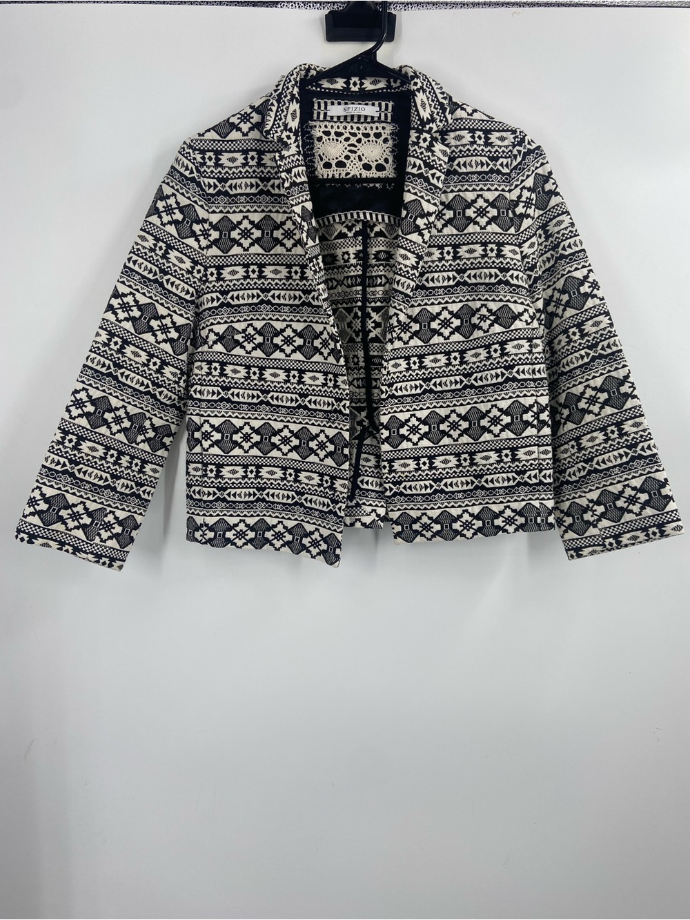 Sfizio Cropped Blazer Aztec Geometric Size 4